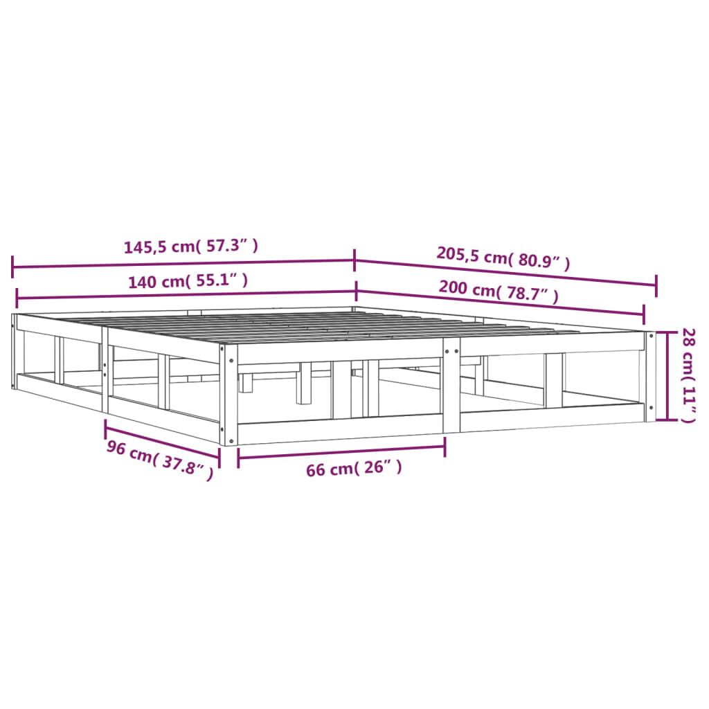 vidaXL Πλαίσιο Κρεβατιού 140 x 200 εκ. από Μασίφ Ξύλο
