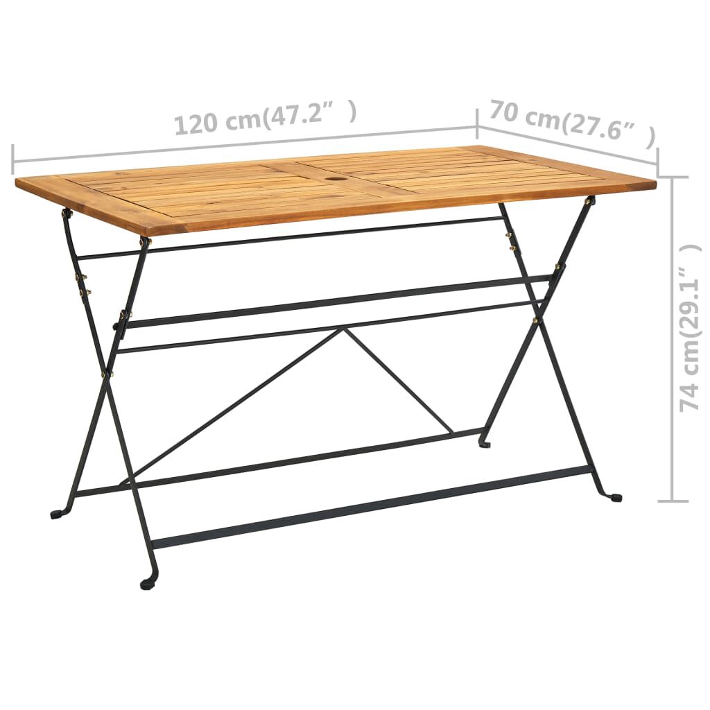 vidaXL Τραπέζι Κήπου Πτυσσόμενο 120 x 70 x 74 εκ. Μασίφ Ξύλο Ακακίας