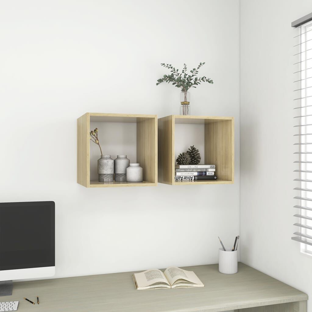 vidaXL Ντουλάπια Τοίχου 2 τεμ. Λευκά / Δρυς 37x37x37εκ. από Επεξ. Ξύλο