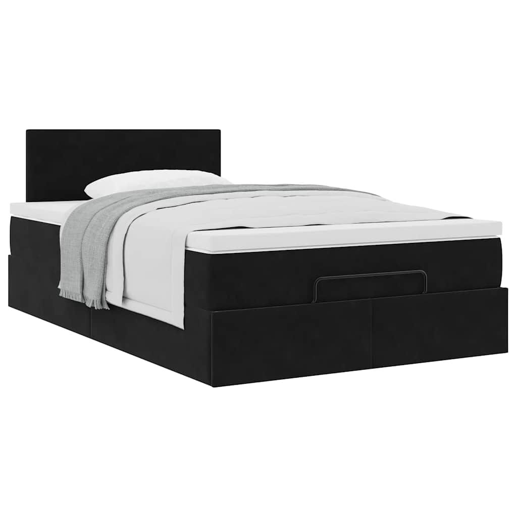 vidaXL Οθωμανικό κρεβάτι με στρώμα Μαύρο 120x190 cm Velvet