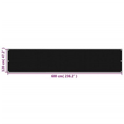 vidaXL Διαχωριστικό Βεράντας Μαύρο 120 x 600 εκ. από HDPE