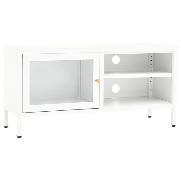 vidaXL Έπιπλο Τηλεόρασης Λευκό 90 x 30 x 44 εκ. από Ατσάλι και Γυαλί