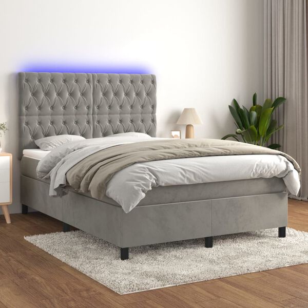 vidaXL &Kappa;&rho;&epsilon;&beta;ά&tau;&iota; Boxspring &mu;&epsilon; &Sigma;&tau;&rho;ώ&mu;&alpha;&LED &Alpha;&nu;. &Gamma;&kappa;&rho;&iota; 140x190 &epsilon;&kappa;. &Beta;&epsilon;&lambda;&omicron;ύ&delta;&iota;&nu;&omicron;