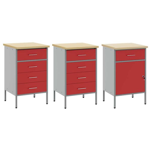 vidaXL Ντουλάπα Εργασίας 3 pcs Κόκκινο και Γκρίζο 150 x 55 x 85 εκ