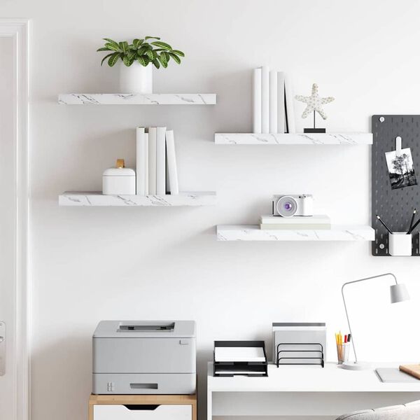 vidaXL Ράφι Τοίχου Επιτοίχιο 4 pcs Λευκό Μάρμαρο 50 x 23 x 4 εκ.