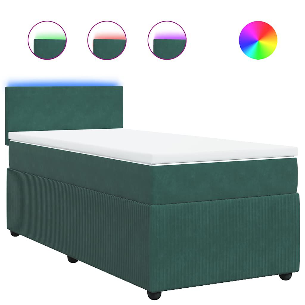 vidaXL Κρεβάτι Boxspring με Στρώμα Σκούρο Πράσινο 80x200 εκ. Βελούδινο