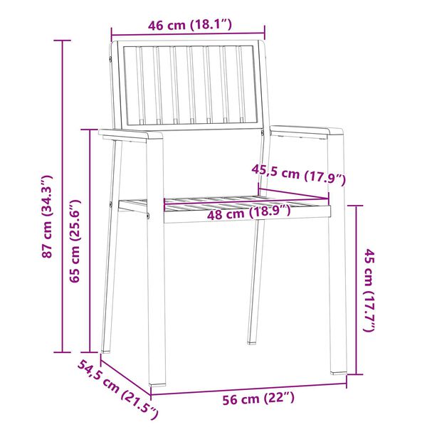 vidaXL Στοίβαγμα Κήπου Καρέκλες 2 τεμ Μασίφ Ξύλο Teak & Ανοξείδωτο Ατσάλι