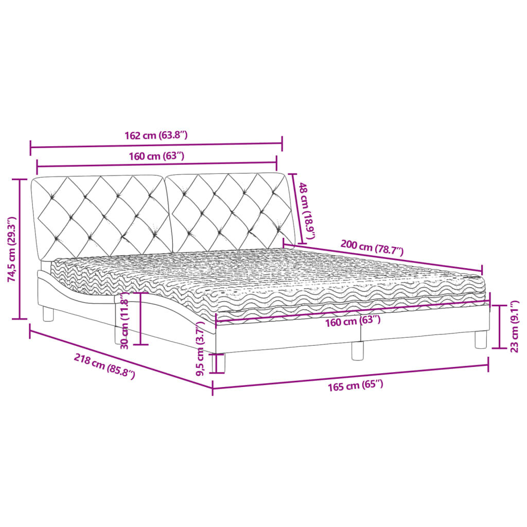 vidaXL Κρεβάτι με Στρώμα Μπλε 160 x 200 εκ. Βελούδινος