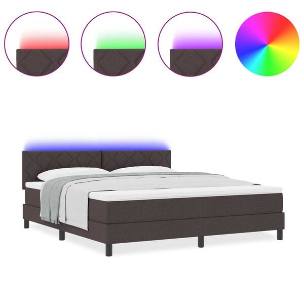 vidaXL Κρεβάτι με Στρώμα & Φωτισμό LED Σκούρο Καφέ 180x200 εκ. Υφασμα