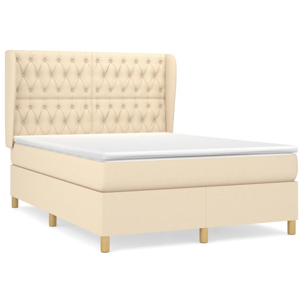 vidaXL Κρεβάτι Boxspring με Στρώμα Κρεμ 140x190 εκ. Υφασμάτινο