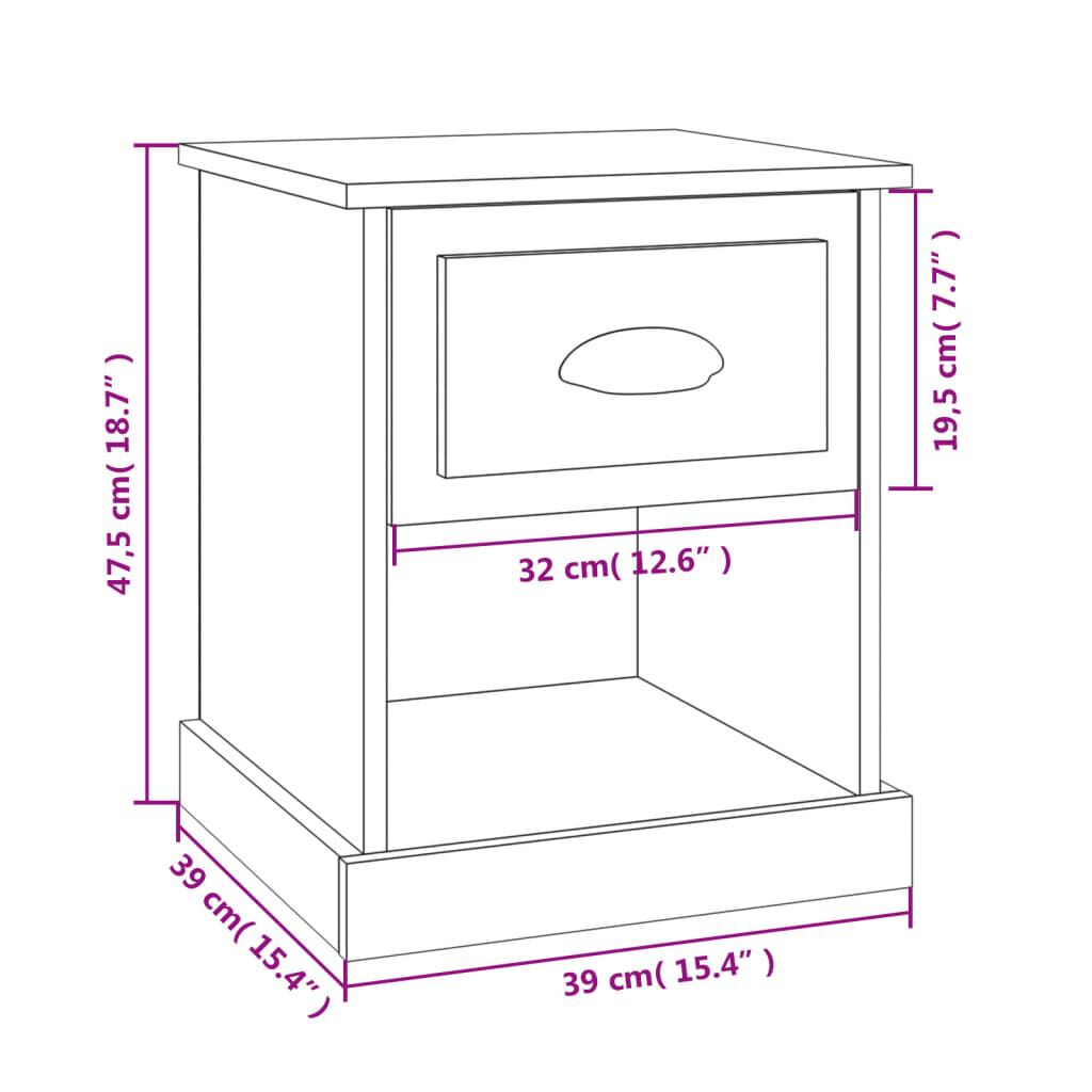 vidaXL Κομοδίνο Γκρι Σκυρ. 39x39x47,5 εκ. από Επεξεργασμένο Ξύλο