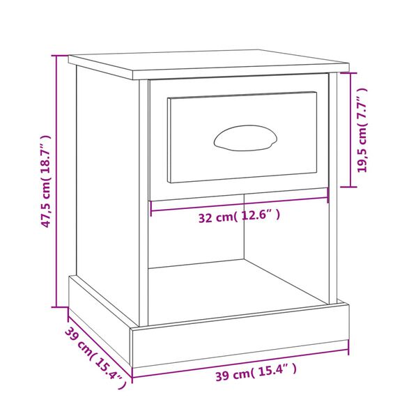 vidaXL Κομοδίνο Γκρι Σκυρ. 39x39x47,5 εκ. από Επεξεργασμένο Ξύλο