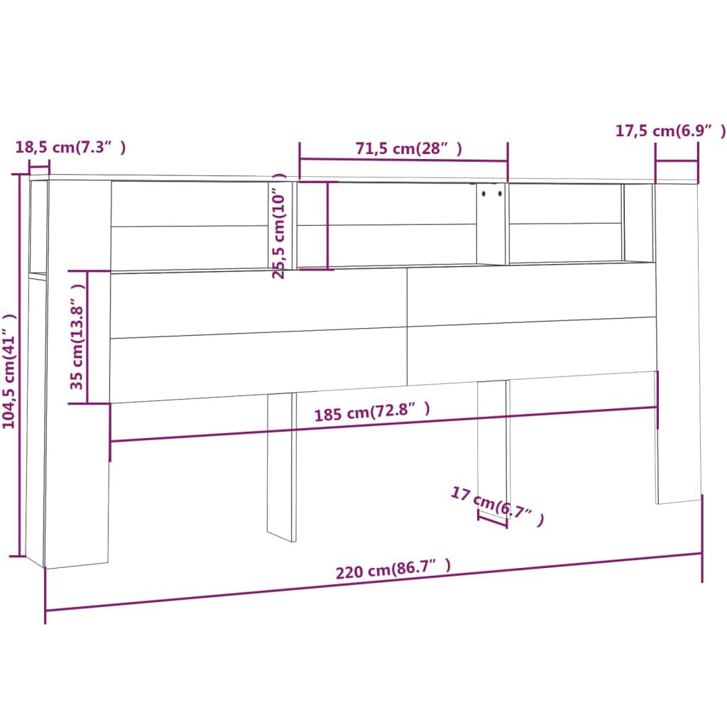 vidaXL Κεφαλάρι Με Αποθηκευτικό Χώρο Sonoma Δρυς 220x18,5x104,5 εκ.