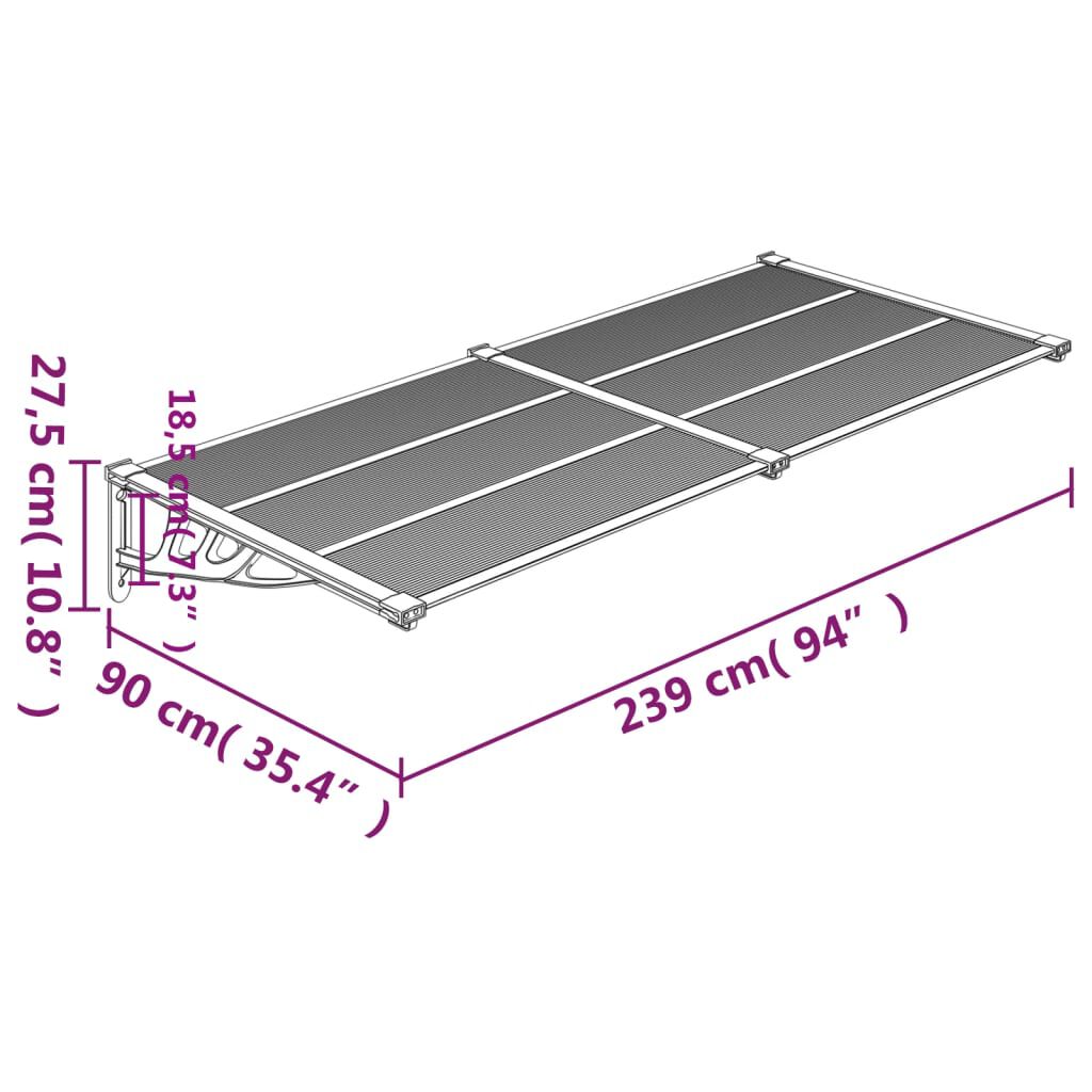 vidaXL Στέγαστρο Πόρτας Μαύρο 239x90 εκ. από Πολυκαρβονικό