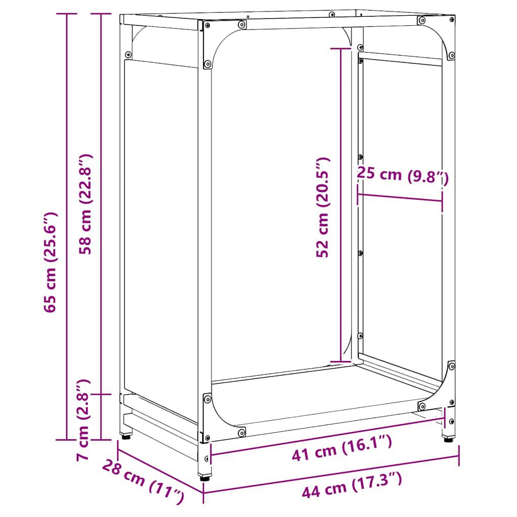 vidaXL Ράφι Καυσόξυλων 44x28x65 εκ. Χάλυβας ψυχρής έλασης