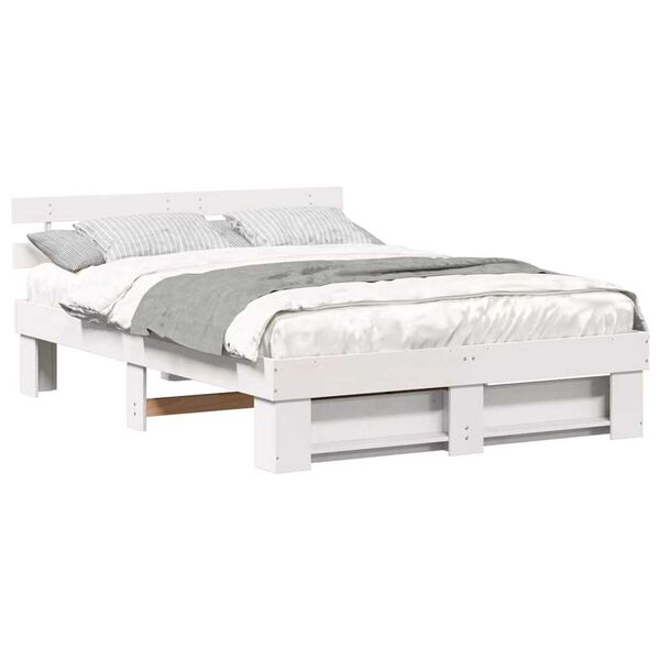 vidaXL Σκελετός Κρεβατιού Λευκό 150 x 200 cm Μασίφ ξύλο πεύκου