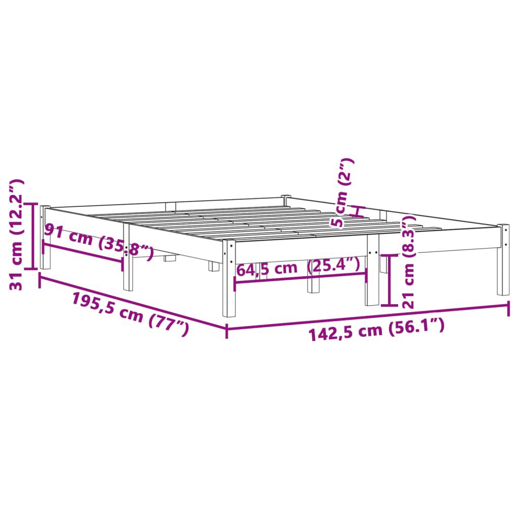 vidaXL Σκελετός Κρεβατιού Χωρίς Στρώμα 137x190 εκ Μασίφ Ξύλο Πεύκου