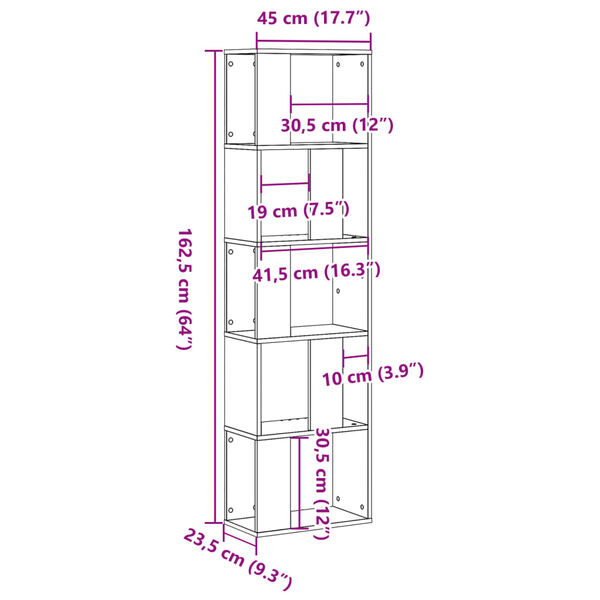 vidaXL Βιβλιοθήκη 5 Επιπέδων Γκρι Σκυροδέματος 45 x 23,5 x 162,5 εκ.