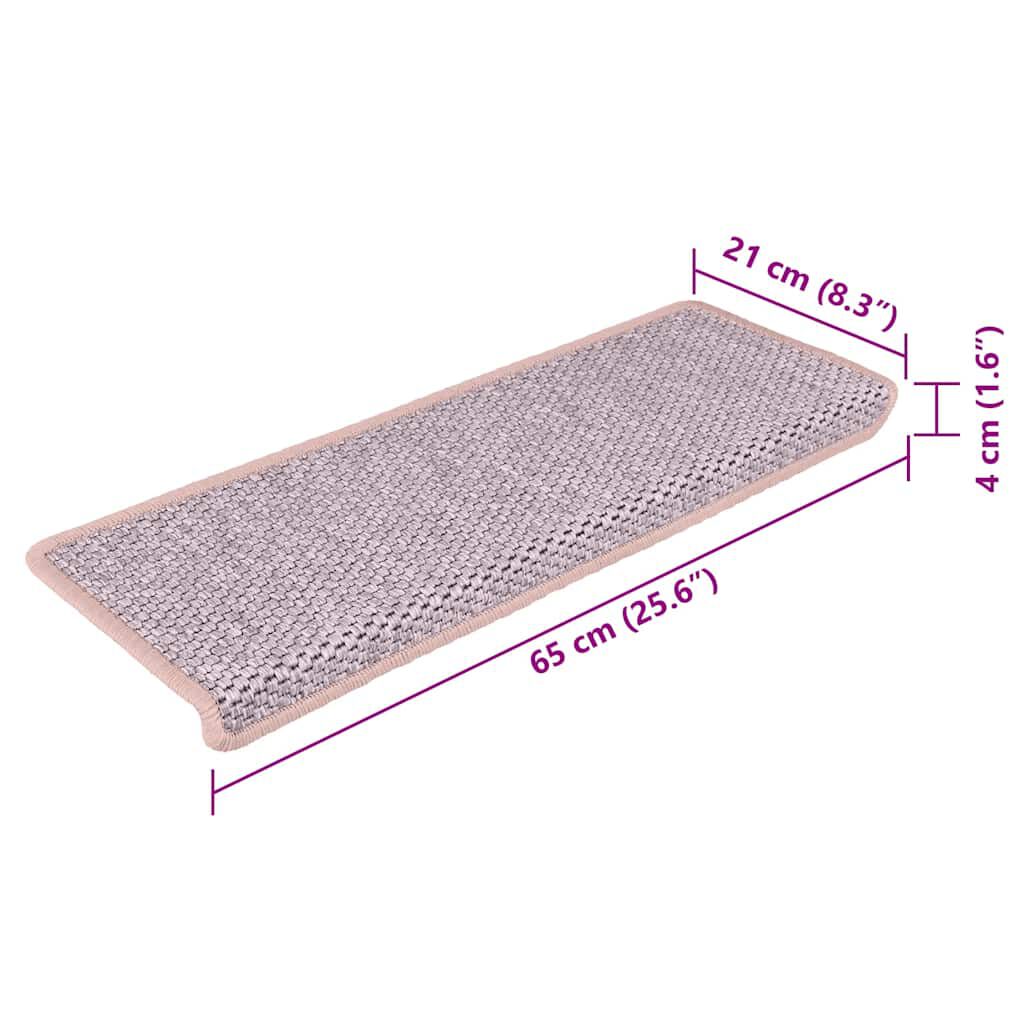 vidaXL Πατάκια Σκάλας Αυτοκόλ. 15 τεμ. Όψη Σιζάλ 65x21x4 εκ. Ροζ