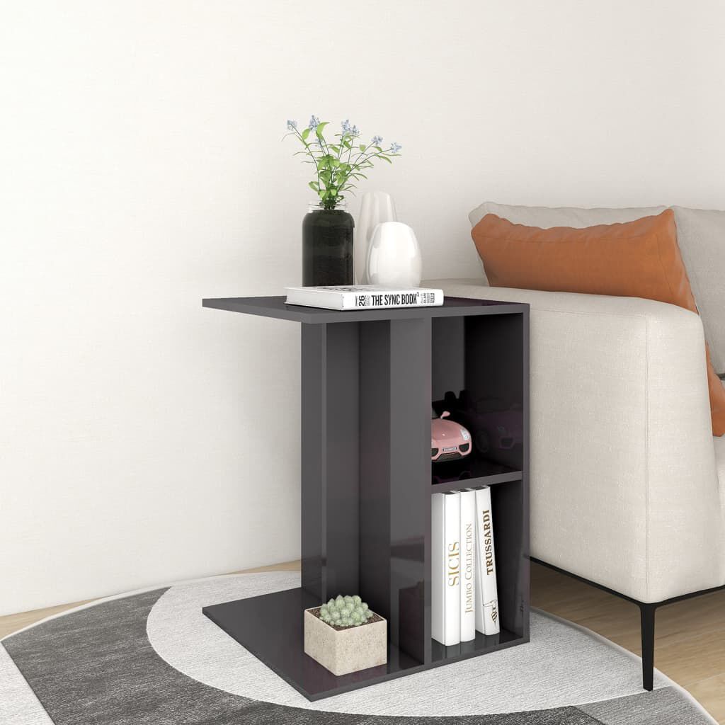 vidaXL Τραπέζι Βοηθητικό Γυαλιστερό Γκρι 60 x 40 x 45 εκ. Επεξ. Ξύλο