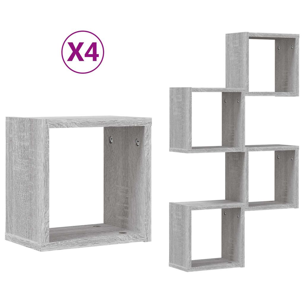 vidaXL Floating Ράφια Γκρι σονομά MDF Μεσαία Επιτοίχια Floating Ράφια