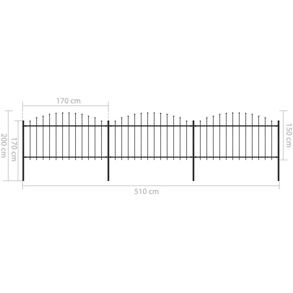 vidaXL Κάγκελα Περίφραξης με Λόγχες Μαύρα (1,25-1,5) x 5,1 μ. Ατσάλινα