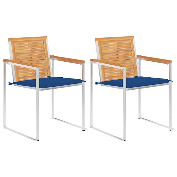 vidaXL Καρέκλες Κήπου 2 τεμ. από Μασίφ Ξύλο Teak/Ατσάλι με Μαξιλάρια