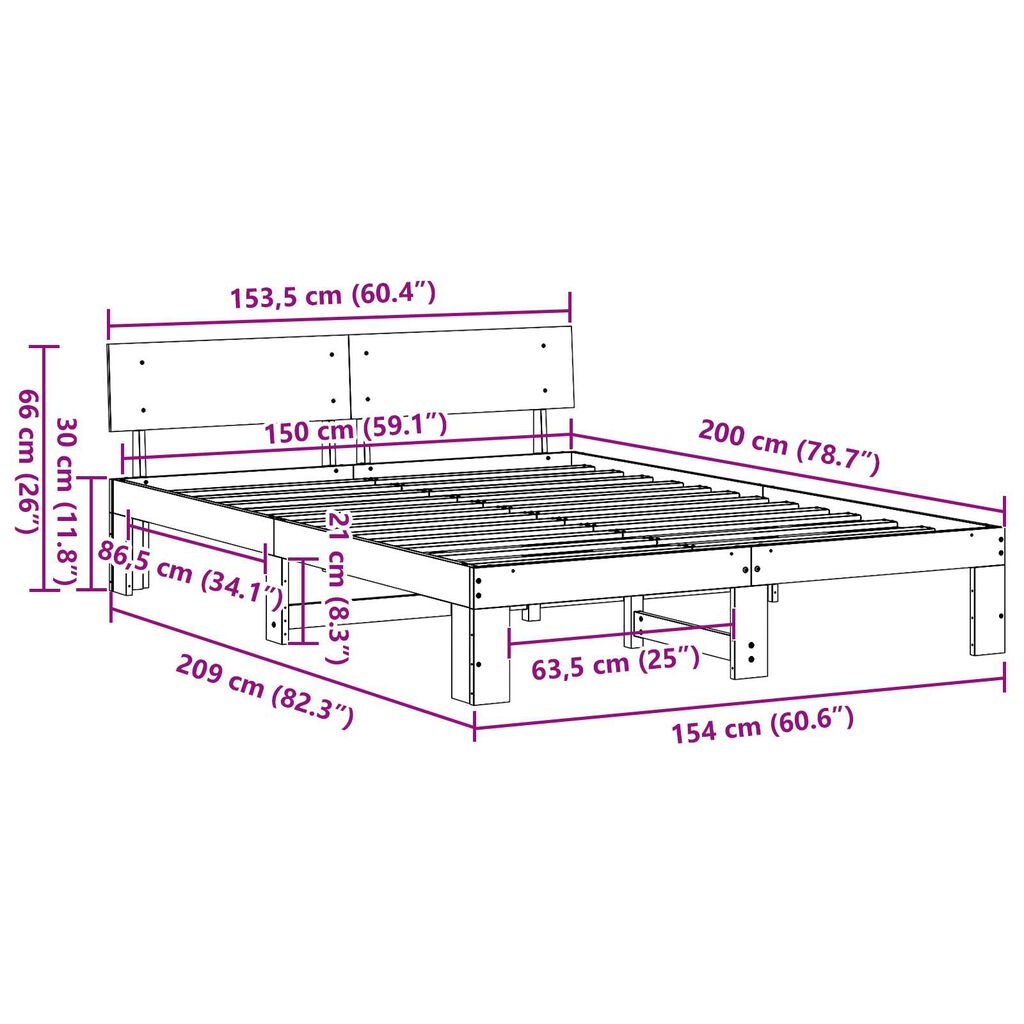 vidaXL Κρεβάτι με Κεφαλάρι Λευκό 150x200 εκ Μασίφ ξύλο πεύκου