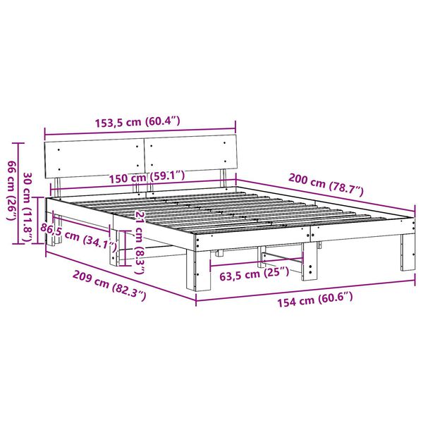 vidaXL Κρεβάτι με Κεφαλάρι Λευκό 150x200 εκ Μασίφ ξύλο πεύκου