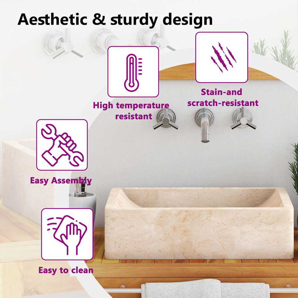 vidaXL Νιπτήρας Γυαλιστερό Κρεμ 45 x 30 x 12 εκ. Μαρμάρινος