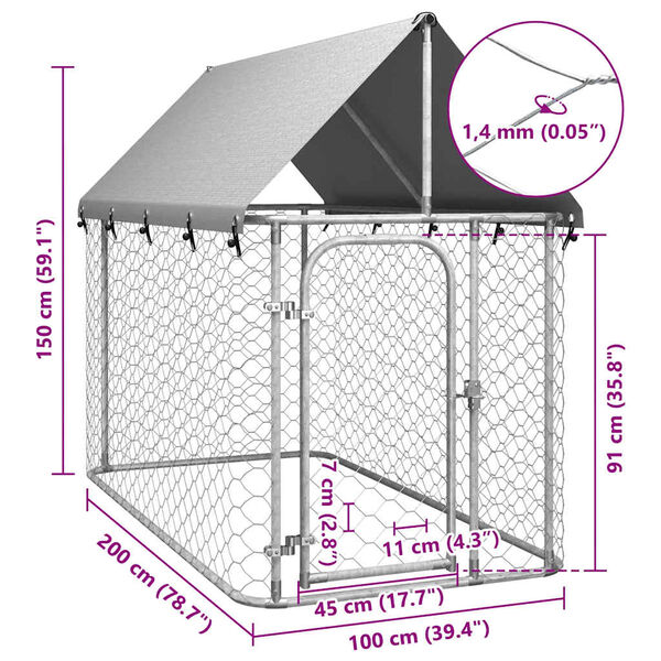 vidaXL Κλουβί Σκύλου Εξωτερικού Χώρου 200 x 100 x 150 εκ. με Στέγαστρο