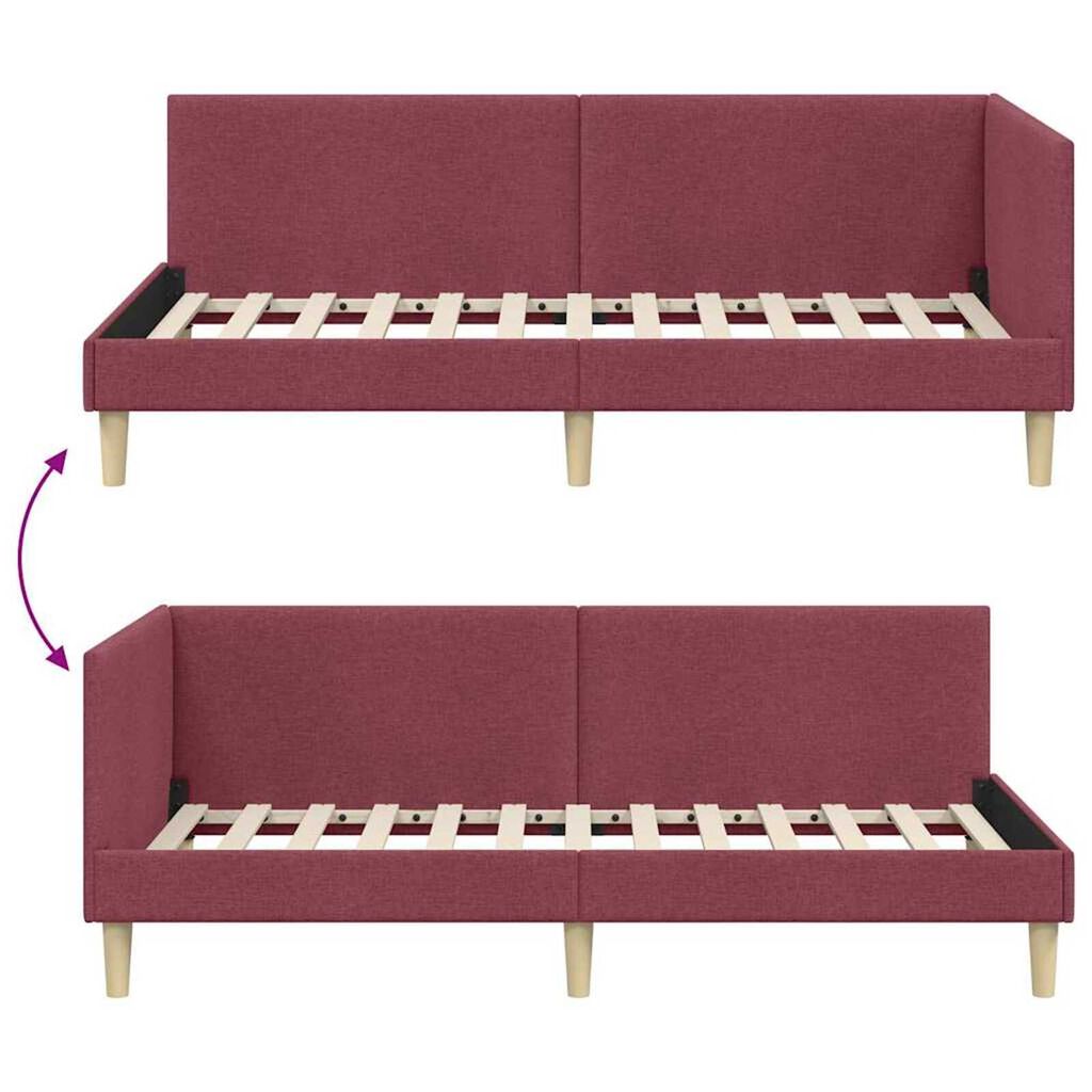 vidaXL Κρεβάτι Γωνίας Άλλο Μπορντό 100 x 200 cm Ύφασμα και Έργο ξύλου