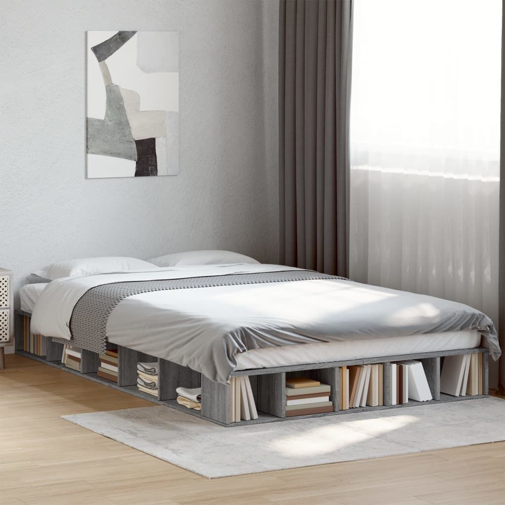 vidaXL Πλαίσιο Κρεβατιού Γκρι Sonoma 135x190 εκ. Επεξεργασμένο Ξύλο