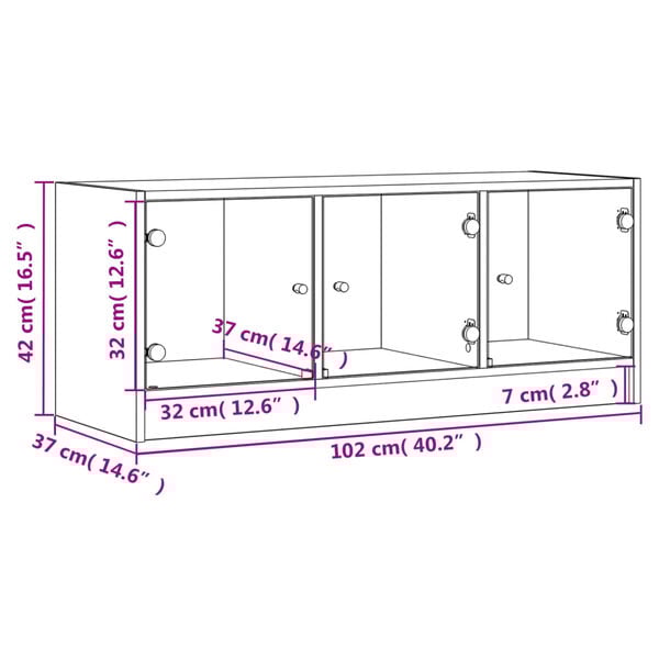 vidaXL Έπιπλο Τηλεόρασης Καφέ Δρυς 102x37x42 εκ. Γυάλινες Πόρτες