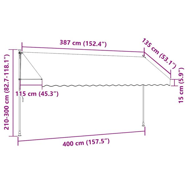 vidaXL Τέντα Συρόμενη Ανθρακί 400 x 150 εκ. από Ύφασμα και Ατσάλι