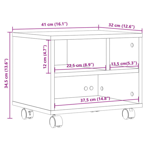 vidaXL Βάση Εκτυπωτή με Ρόδες Μαύρο 41x32x34,5 εκ.