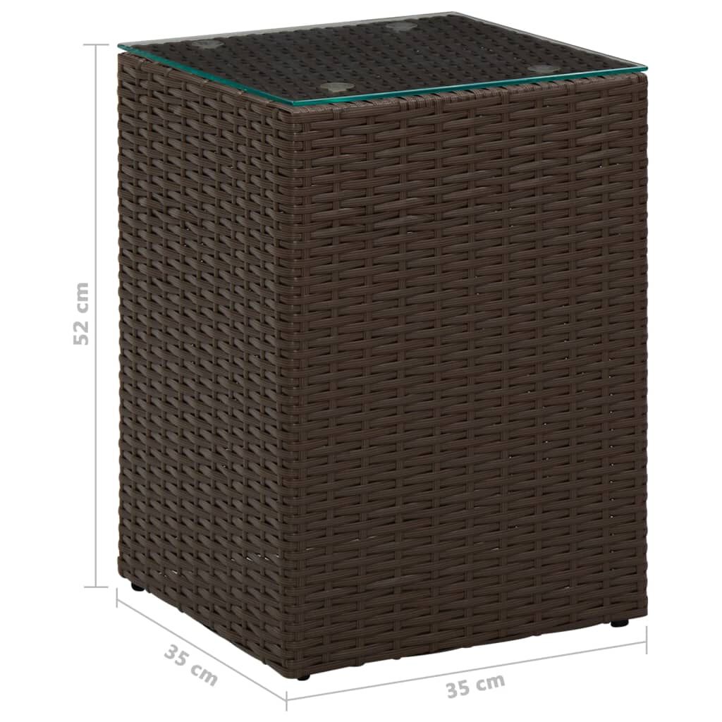 vidaXL Τραπεζάκι Καφέ 35x35x52 εκ. Συνθετ. Ρατάν με Γυάλινη Επιφάνεια