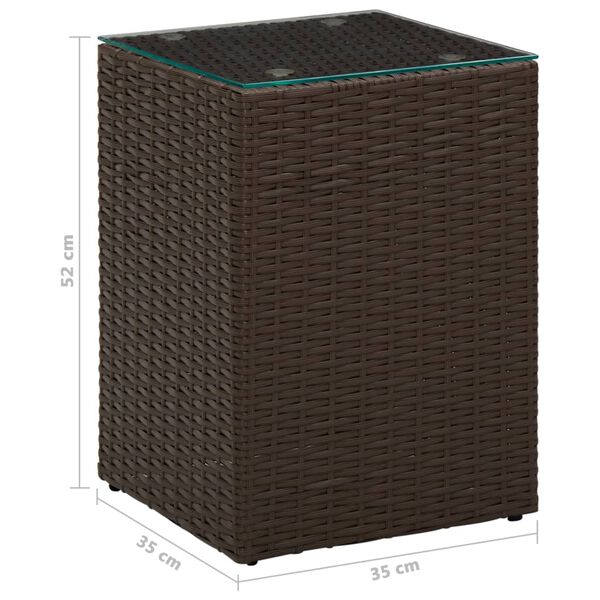 vidaXL Τραπεζάκι Καφέ 35x35x52 εκ. Συνθετ. Ρατάν με Γυάλινη Επιφάνεια