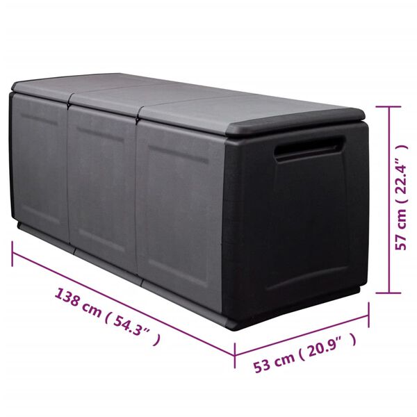 vidaXL Μπαούλο Αποθήκευσης Κήπου 138x53x57 εκ Σκ. Γκρι/Μαύρο 130 Λίτρα
