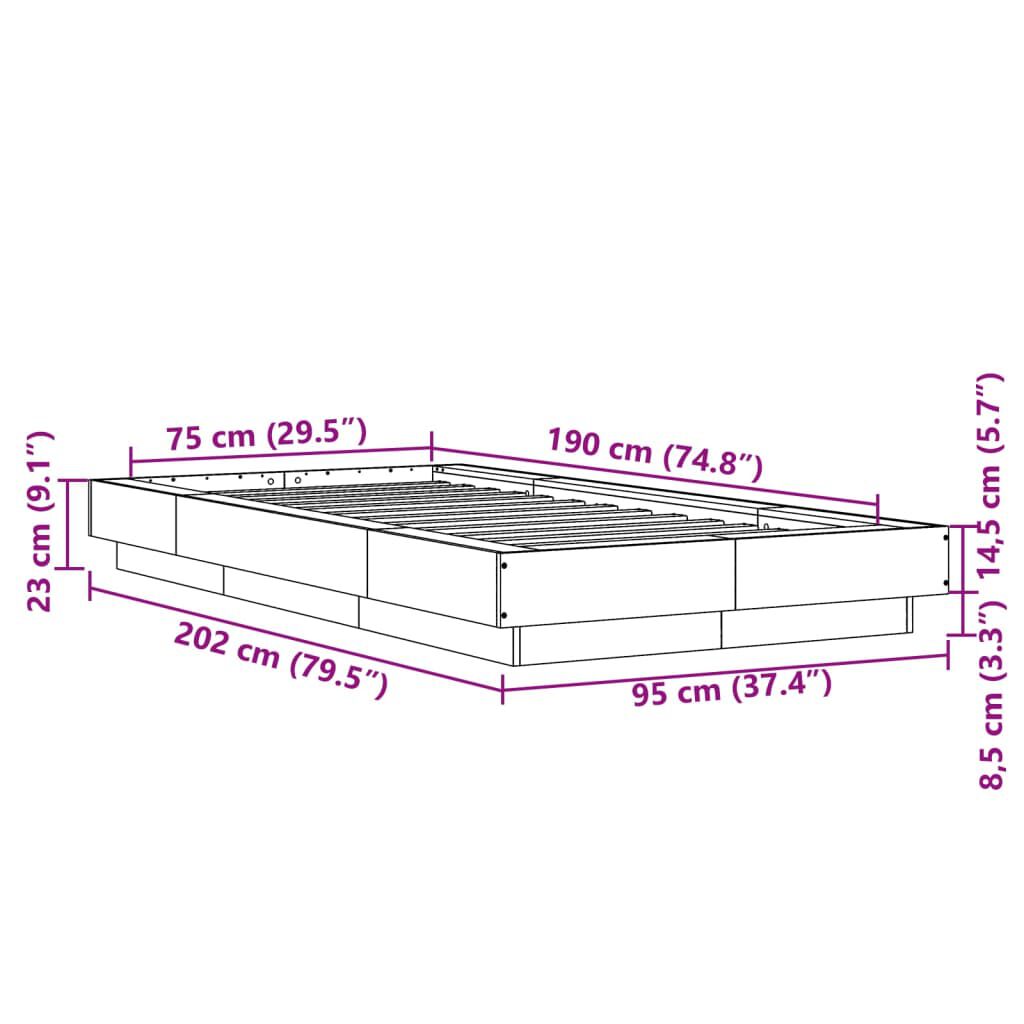 vidaXL Πλαίσιο Κρεβατιού με LED Καφέ Δρυς 75x190 εκ. Επεξεργ. Ξύλο