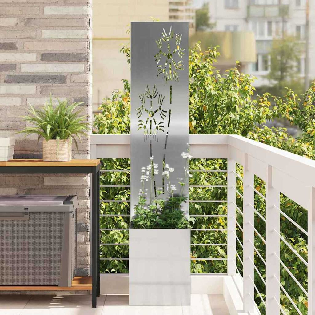 vidaXL Γλάστρα Κήπου με Διακοσμητική Πάνελ Ασημί 32 x 140 εκ.