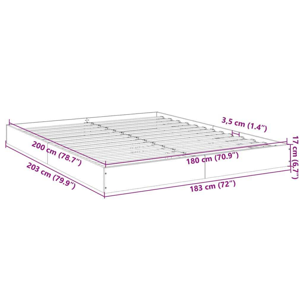 vidaXL Πλαίσιο κρεβατιού χωρίς στρώμα 180x200 εκ. Επεξεργασμένο Ξύλο