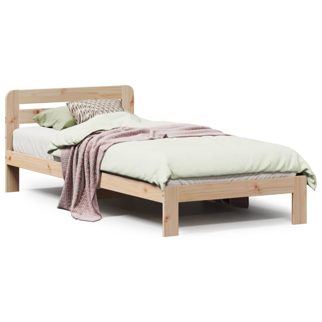 vidaXL Σκελετός Κρεβατιού Χωρίς Στρώμα 75x190 εκ Μασίφ Ξύλο Πεύκου