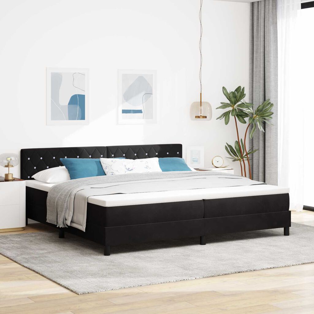 vidaXL Κρεβάτι με ελατήρια με στρώμα Μαύρο 200 x 200 cm Βελούδο