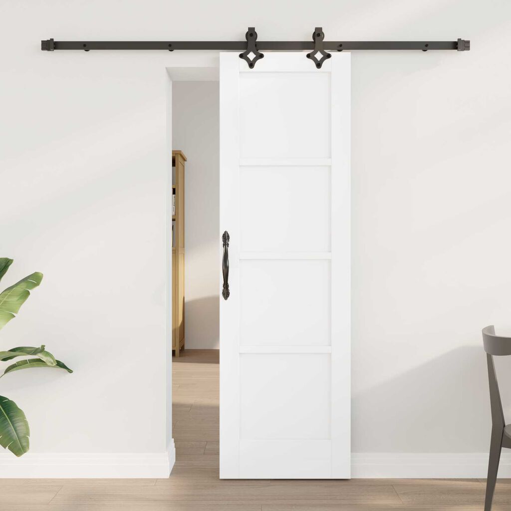 vidaXL Συρόμενη Πόρτα με Σετ Εξαρτημάτων Λευκή 61x198.5 εκ Συμπαγές Ξύλο Πεύκου