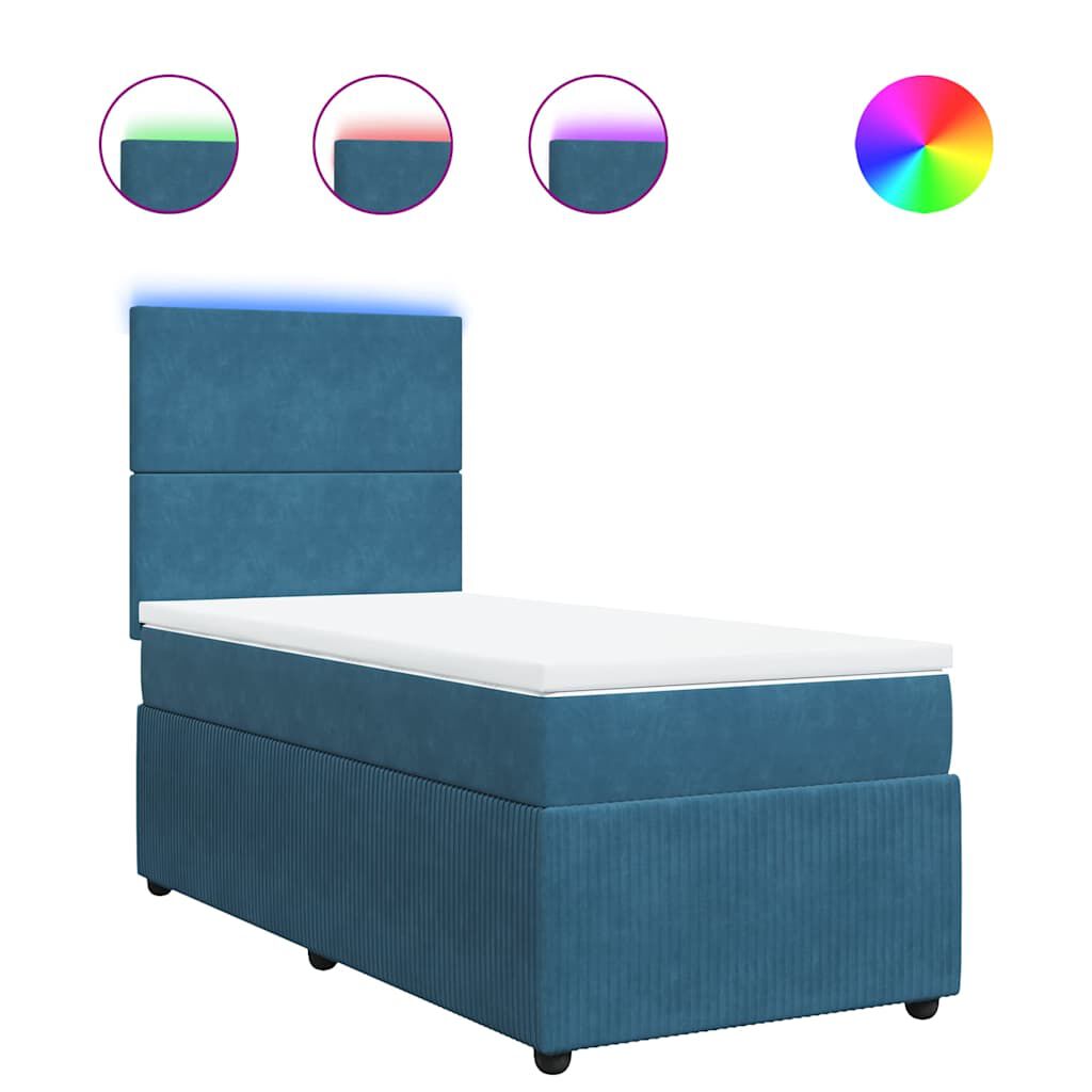 vidaXL Κρεβάτι Boxspring με Στρώμα Μπλε 100x200 εκ. Βελούδινο
