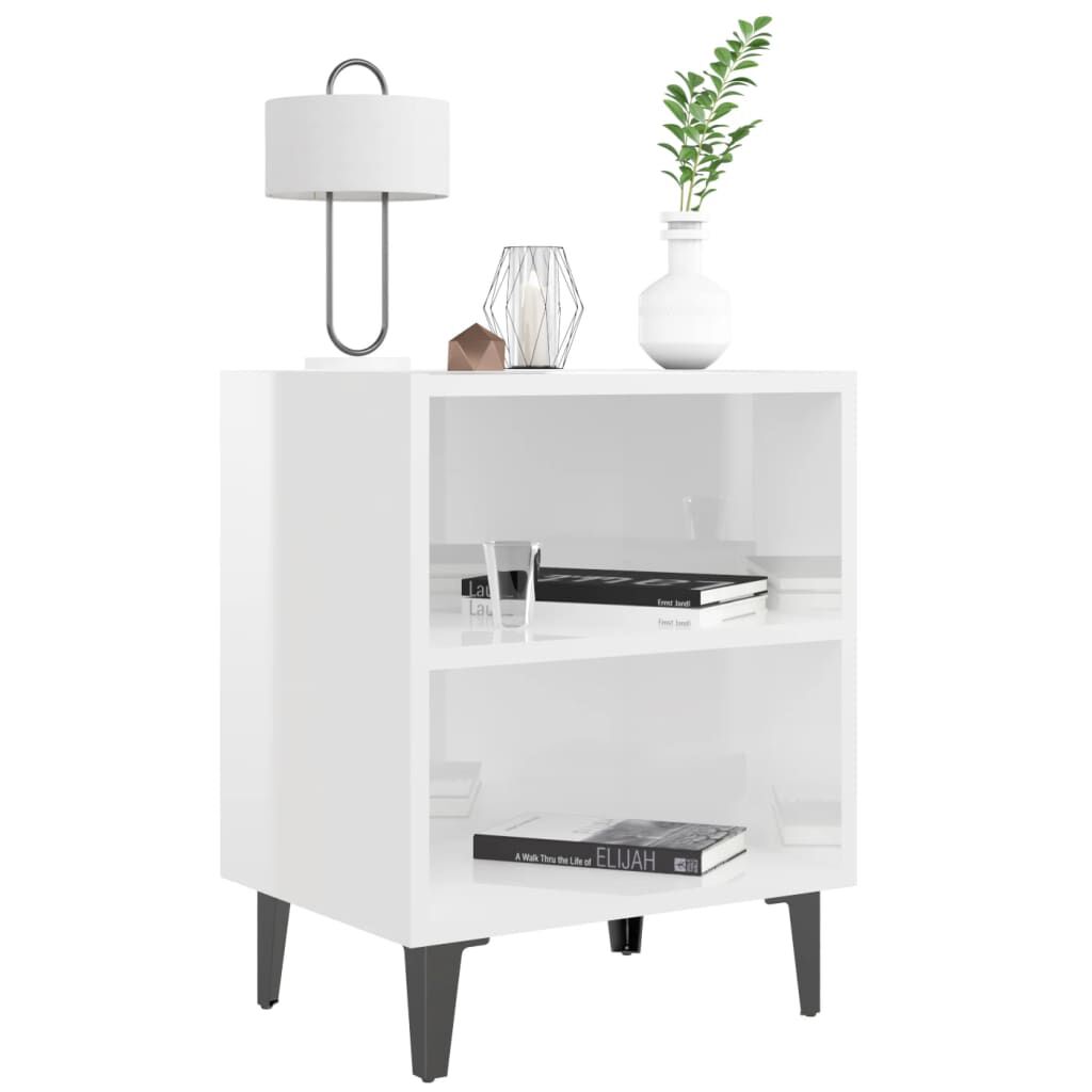 vidaXL Κομοδίνα 2 Τεμ. Γυαλιστερό Λευκό 40x30x50εκ. με Μεταλλικά Πόδια