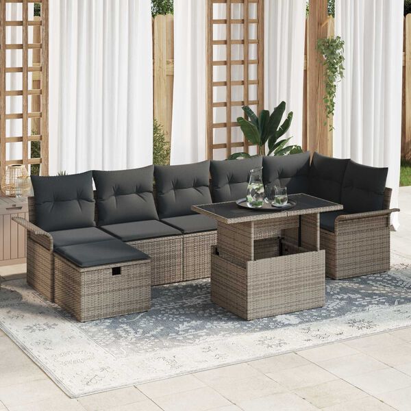 vidaXL Σετ Καναπέ Κήπου με μαξιλάρι 8 pcs Γκρι Πολυ ράταν