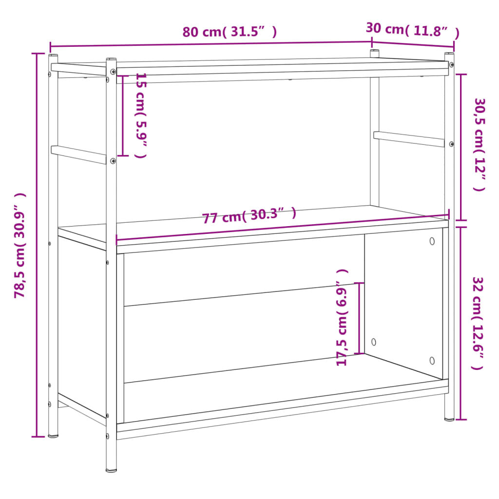 vidaXL Βιβλιοθήκη Καπνιστή Δρυς 80x30x78,5 εκ. Επεξεργ. Ξύλο / Σίδηρος