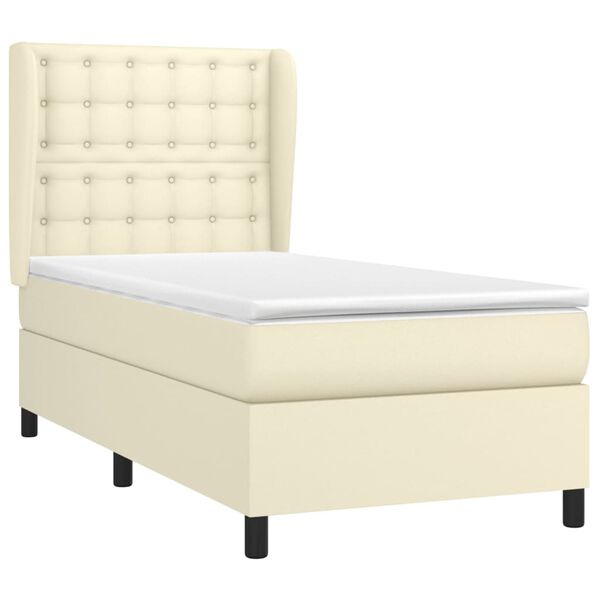 vidaXL Κρεβάτι Boxspring με Στρώμα Κρεμ 100x200εκ. από Συνθετικό Δέρμα